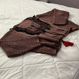 Bohemian Handmade Pullover Sweater Crochet Tassel Embroidery XL